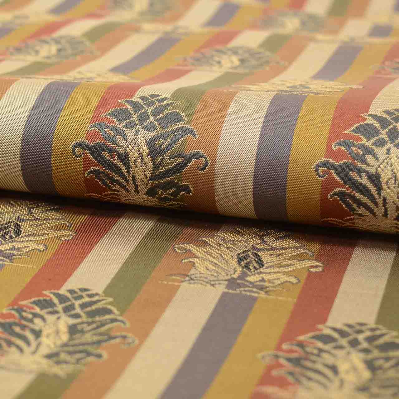 Vintage Japanese Obi | Nagoya Obi | Brown Silk | Stripe Botanical | Casual | Sustainable | uu2610b