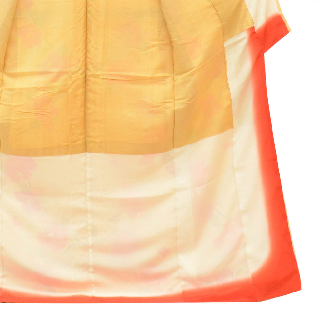 [Used] Recycled Kimono, Komon style, Pure Silk, Size L, Good Condition, Length 162.5cm (64.0in), Sleeve Length 63.3cm (24.9in), Lined, Ready-made, Orange Camellia, Silk, Reuse uu2620b 