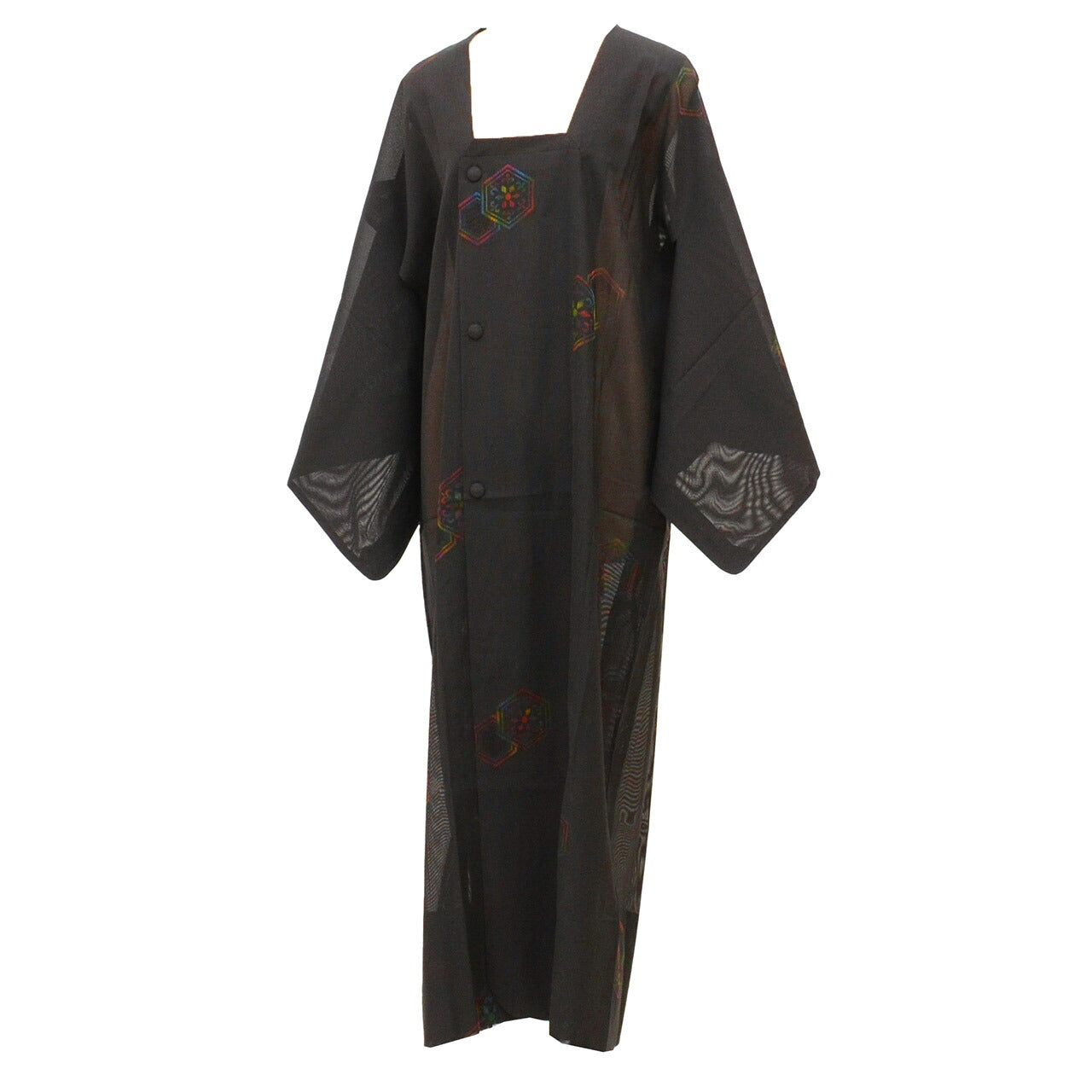 Vintage Japanese Kimono | Summer Rain Coat | Black Silk Ro | Tortoiseshell Floral | Long | Sustainable | uu2624b