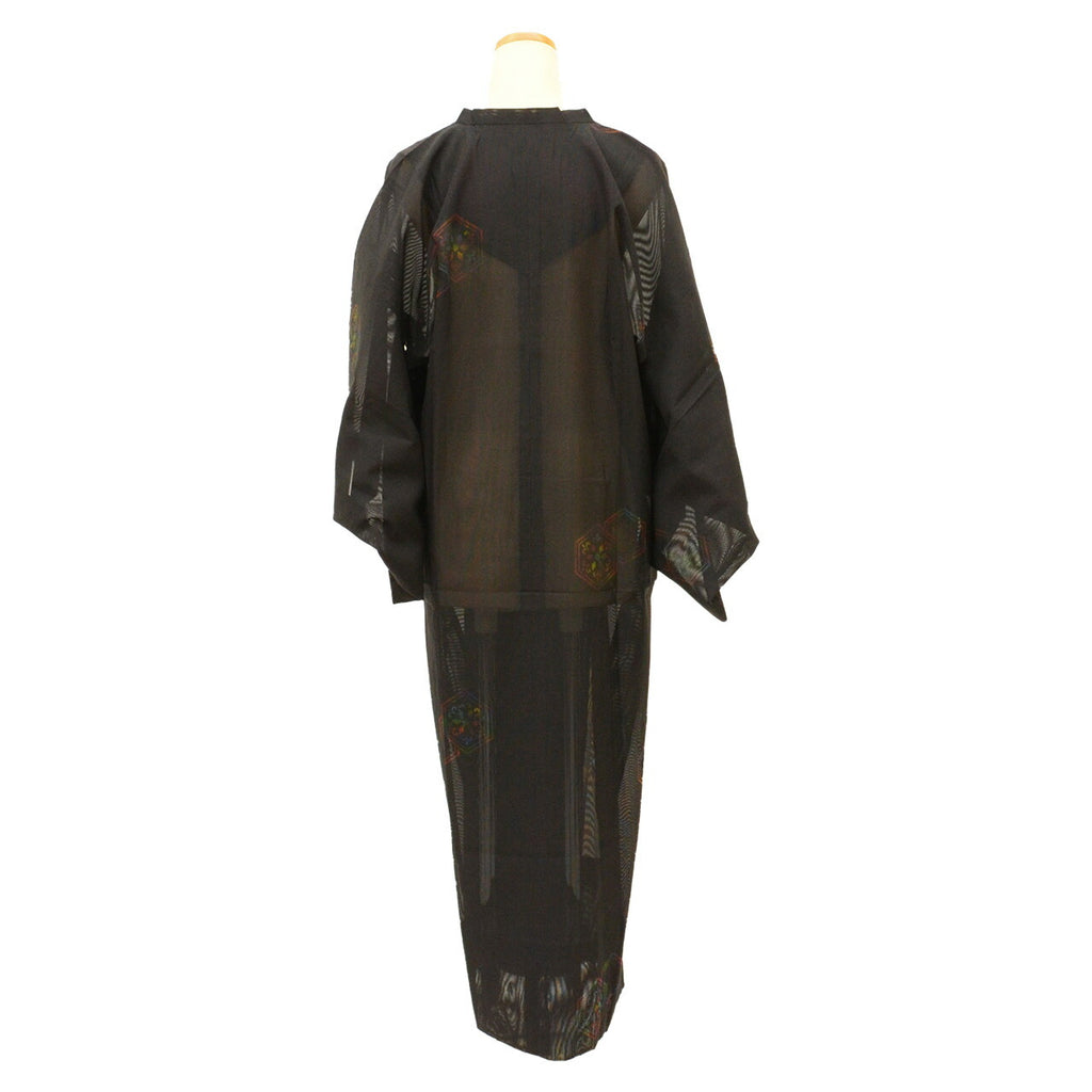 Vintage Japanese Kimono | Summer Rain Coat | Black Silk Ro | Tortoiseshell Floral | Long | Sustainable | uu2624b