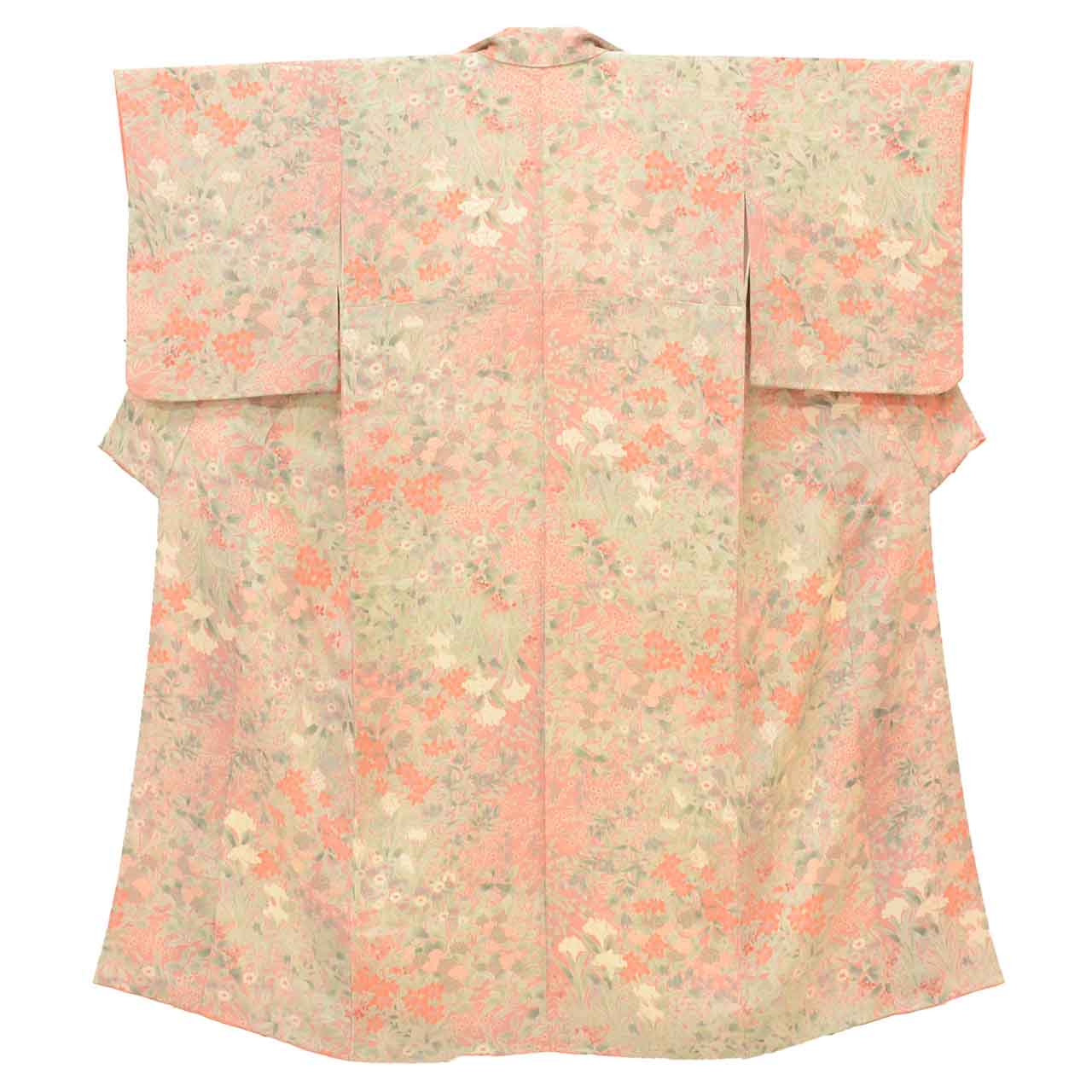[Used] Recycled Kimono, Komon style, Pure Silk, Size SS (Small Height), Good Condition, Length 147.0cm (57.9in), Sleeve Length 61.5cm (24.2in), Lined, Ready-made, Crepe fabric, Pink, Floral pattern, Silk, Reused, uu2674b 