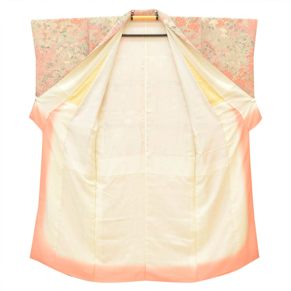 [Used] Recycled Kimono, Komon style, Pure Silk, Size SS (Small Height), Good Condition, Length 147.0cm (57.9in), Sleeve Length 61.5cm (24.2in), Lined, Ready-made, Crepe fabric, Pink, Floral pattern, Silk, Reused, uu2674b 