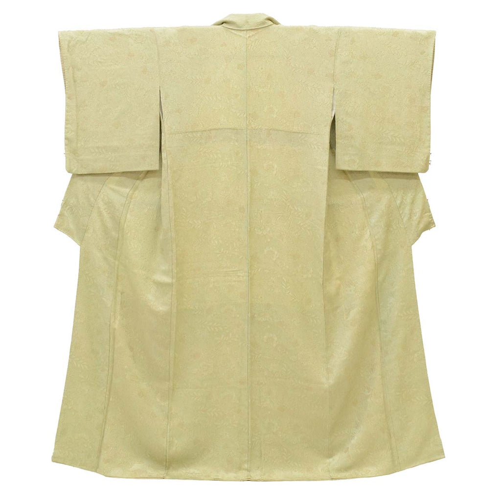 [Used] Recycled Kimono, Komon style, Pure Silk, Size M, Good Condition, Length 159.0cm (62.6in), Sleeve Length 63.3cm (24.9in), Lined, Ready-made, Textured Weave, Green Floral Pattern, Silk, Reused uu2683b 