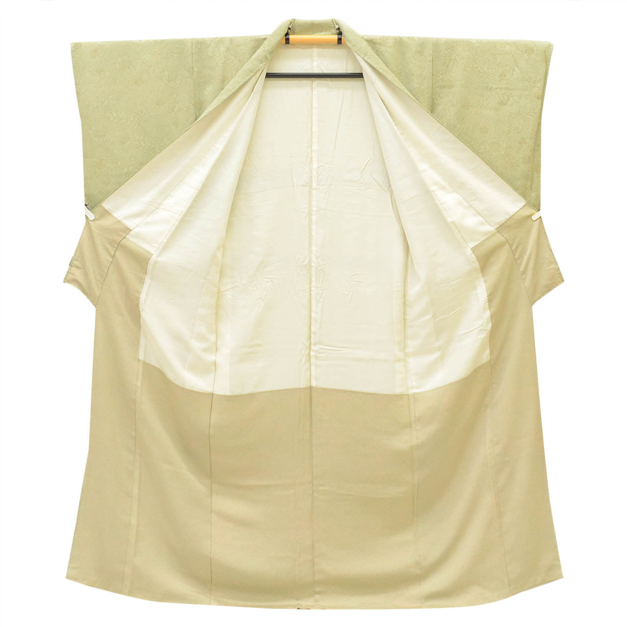 [Used] Recycled Kimono, Komon style, Pure Silk, Size M, Good Condition, Length 159.0cm (62.6in), Sleeve Length 63.3cm (24.9in), Lined, Ready-made, Textured Weave, Green Floral Pattern, Silk, Reused uu2683b 
