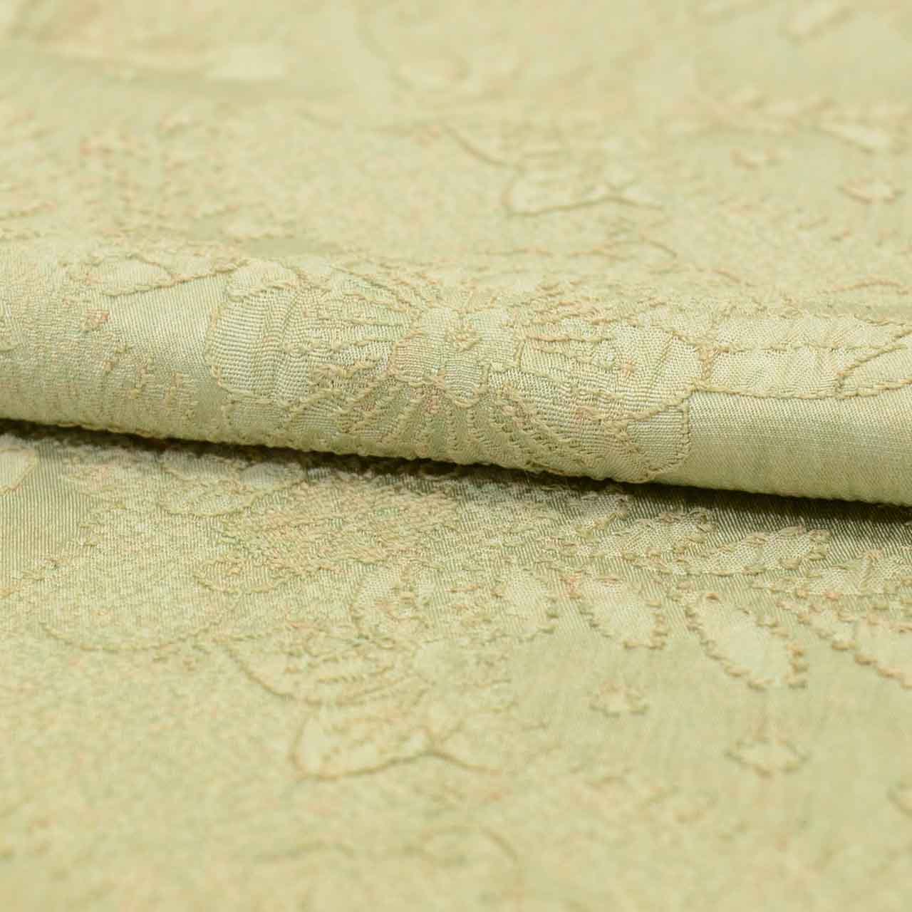 [Used] Recycled Kimono, Komon style, Pure Silk, Size M, Good Condition, Length 159.0cm (62.6in), Sleeve Length 63.3cm (24.9in), Lined, Ready-made, Textured Weave, Green Floral Pattern, Silk, Reused uu2683b 