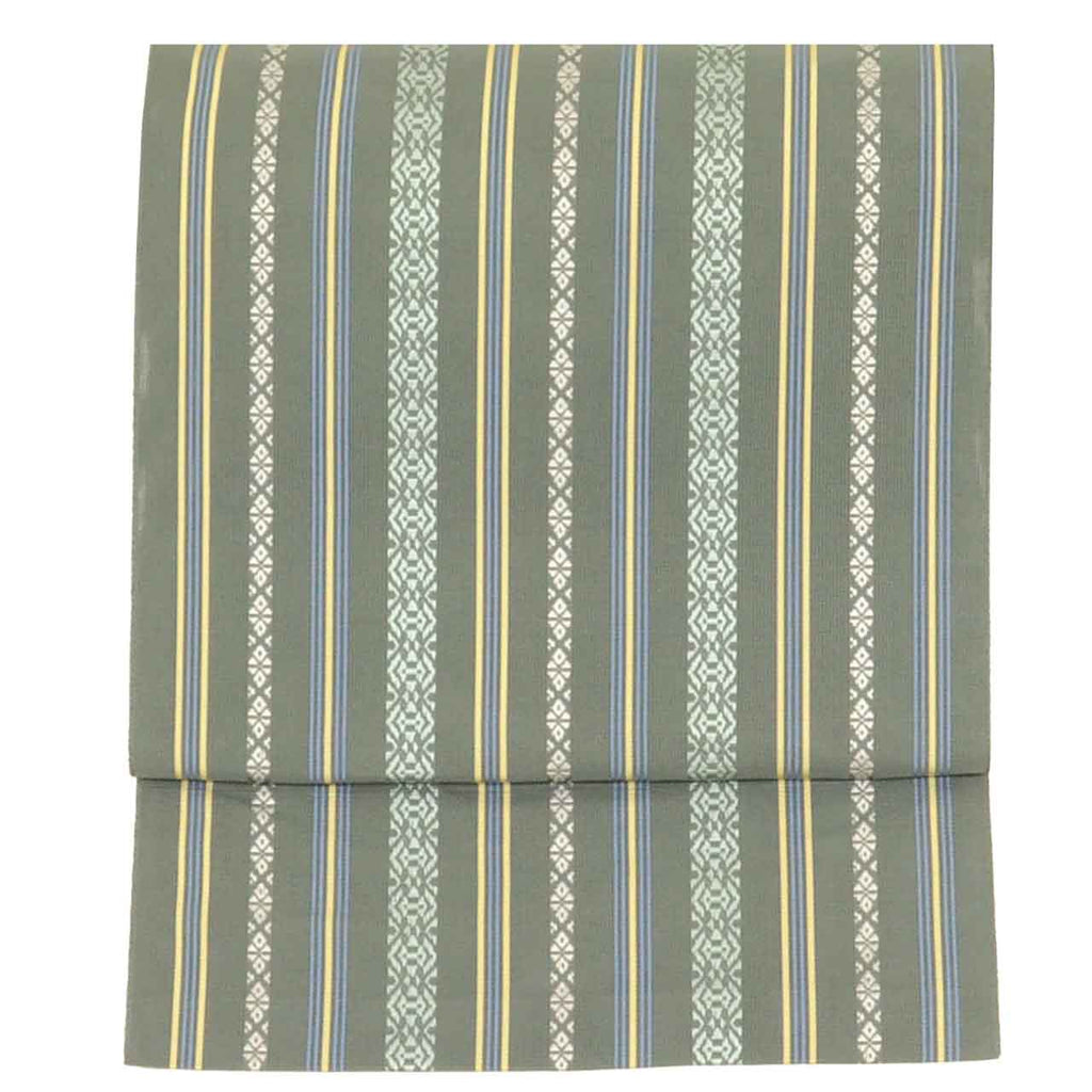 Vintage Japanese Obi | Summer Nagoya Obi | Green Silk Sha | Kenjo Pattern | Hakata-ori | Sustainable | uu2684b