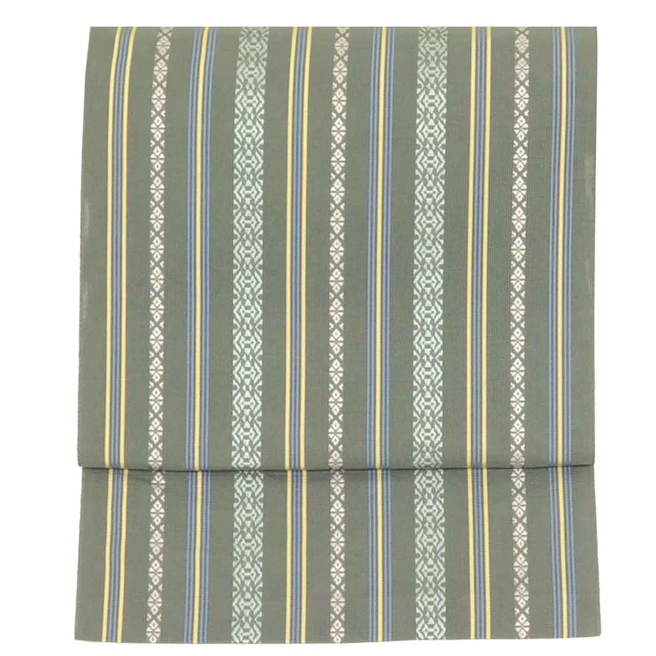 Vintage Japanese Obi | Summer Nagoya Obi | Green Silk Sha | Kenjo Pattern | Hakata-ori | Sustainable | uu2684b