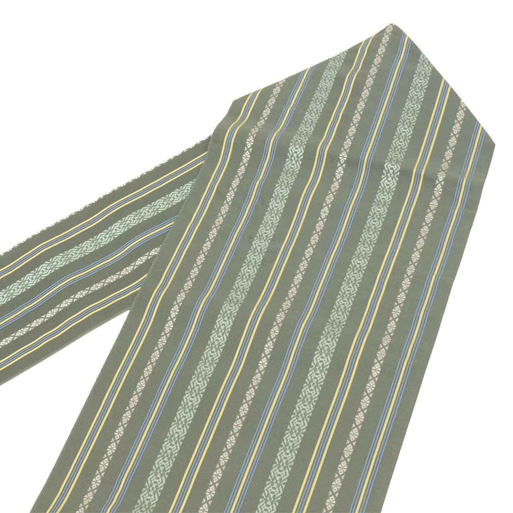 Vintage Japanese Obi | Summer Nagoya Obi | Green Silk Sha | Kenjo Pattern | Hakata-ori | Sustainable | uu2684b