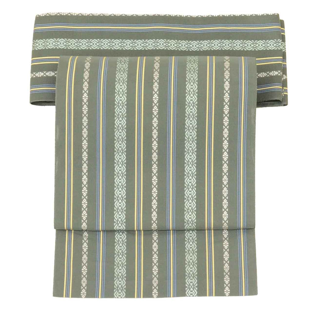 Vintage Japanese Obi | Summer Nagoya Obi | Green Silk Sha | Kenjo Pattern | Hakata-ori | Sustainable | uu2684b
