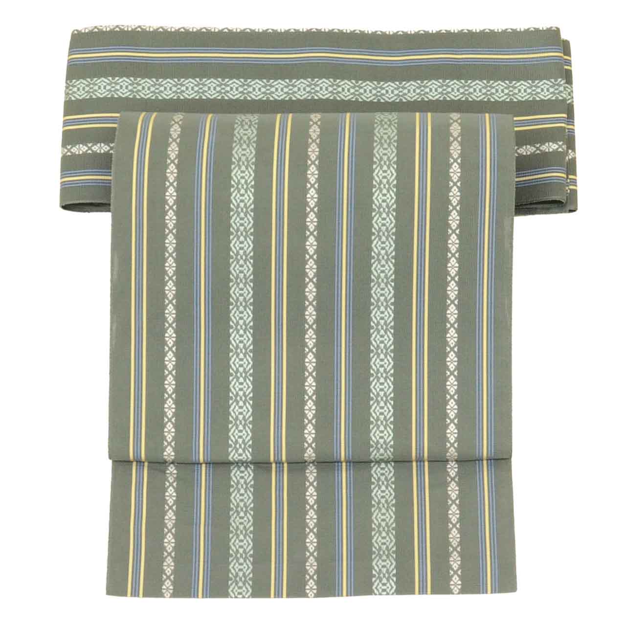 Vintage Japanese Obi | Summer Nagoya Obi | Green Silk Sha | Kenjo Pattern | Hakata-ori | Sustainable | uu2684b