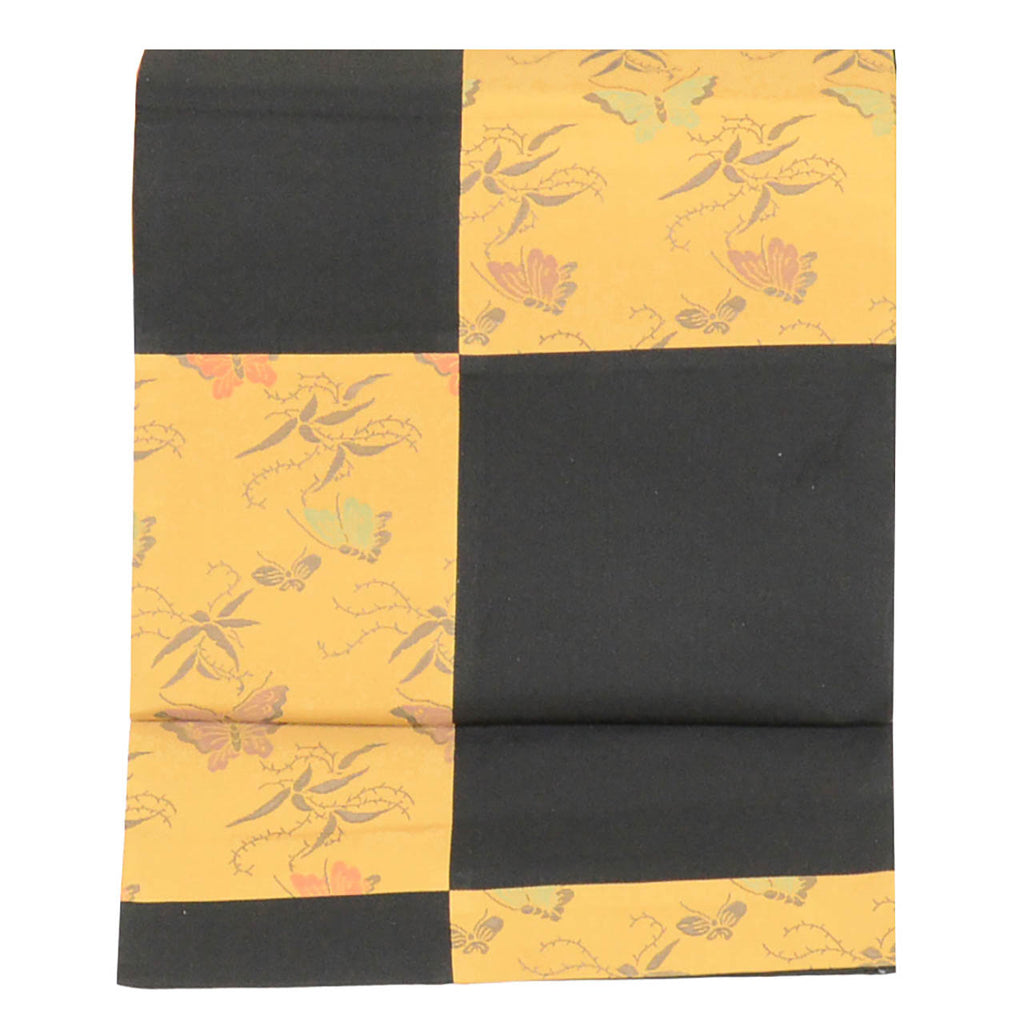 Vintage Japanese Obi | Sha-re Fukuro Obi | Black Brown Silk | Butterfly Ichimatsu | Casual | Sustainable | uu2690b