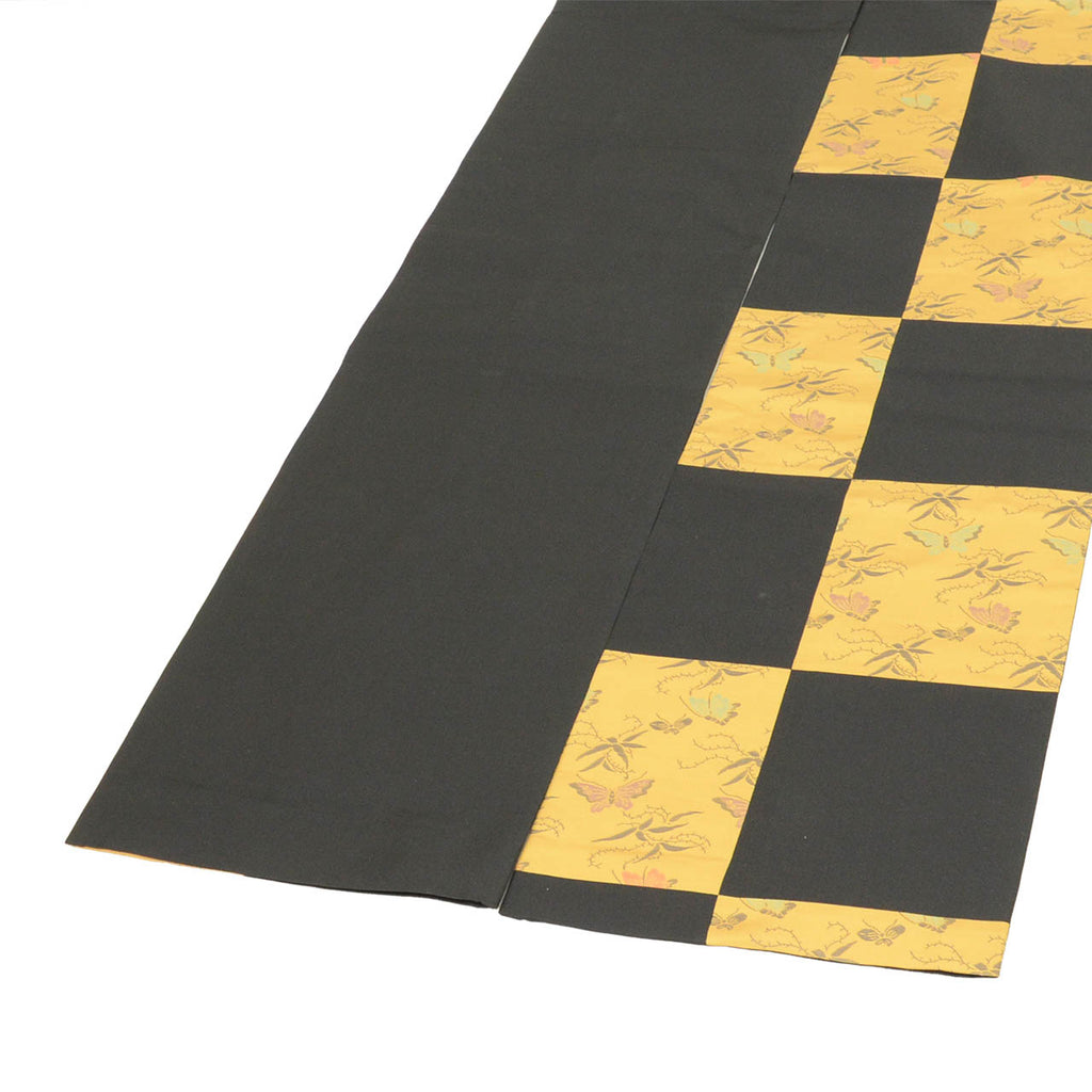Vintage Japanese Obi | Sha-re Fukuro Obi | Black Brown Silk | Butterfly Ichimatsu | Casual | Sustainable | uu2690b