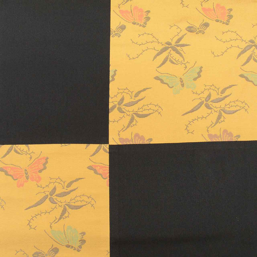 Vintage Japanese Obi | Sha-re Fukuro Obi | Black Brown Silk | Butterfly Ichimatsu | Casual | Sustainable | uu2690b