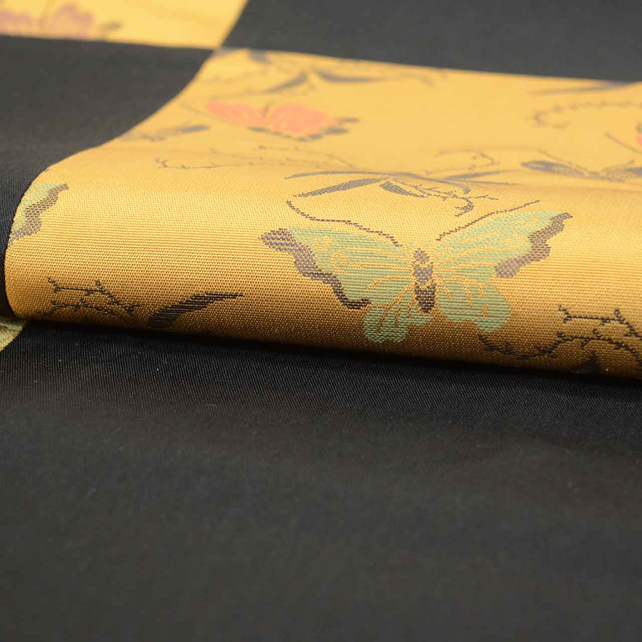 Vintage Japanese Obi | Sha-re Fukuro Obi | Black Brown Silk | Butterfly Ichimatsu | Casual | Sustainable | uu2690b