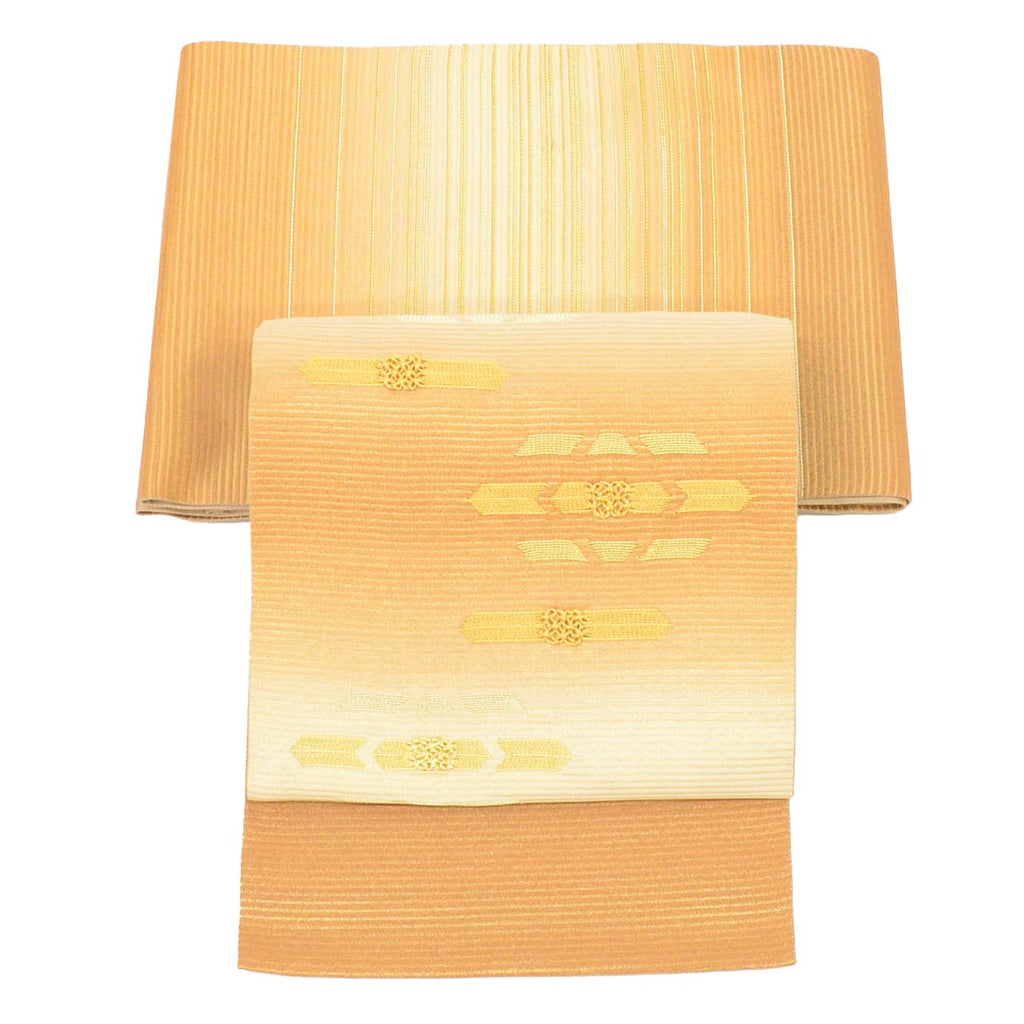 Vintage Japanese Obi | Fukuro Obi | Tan Gold Silk | Stripe | Kawari-ori | Formal | Sustainable | uu2691b