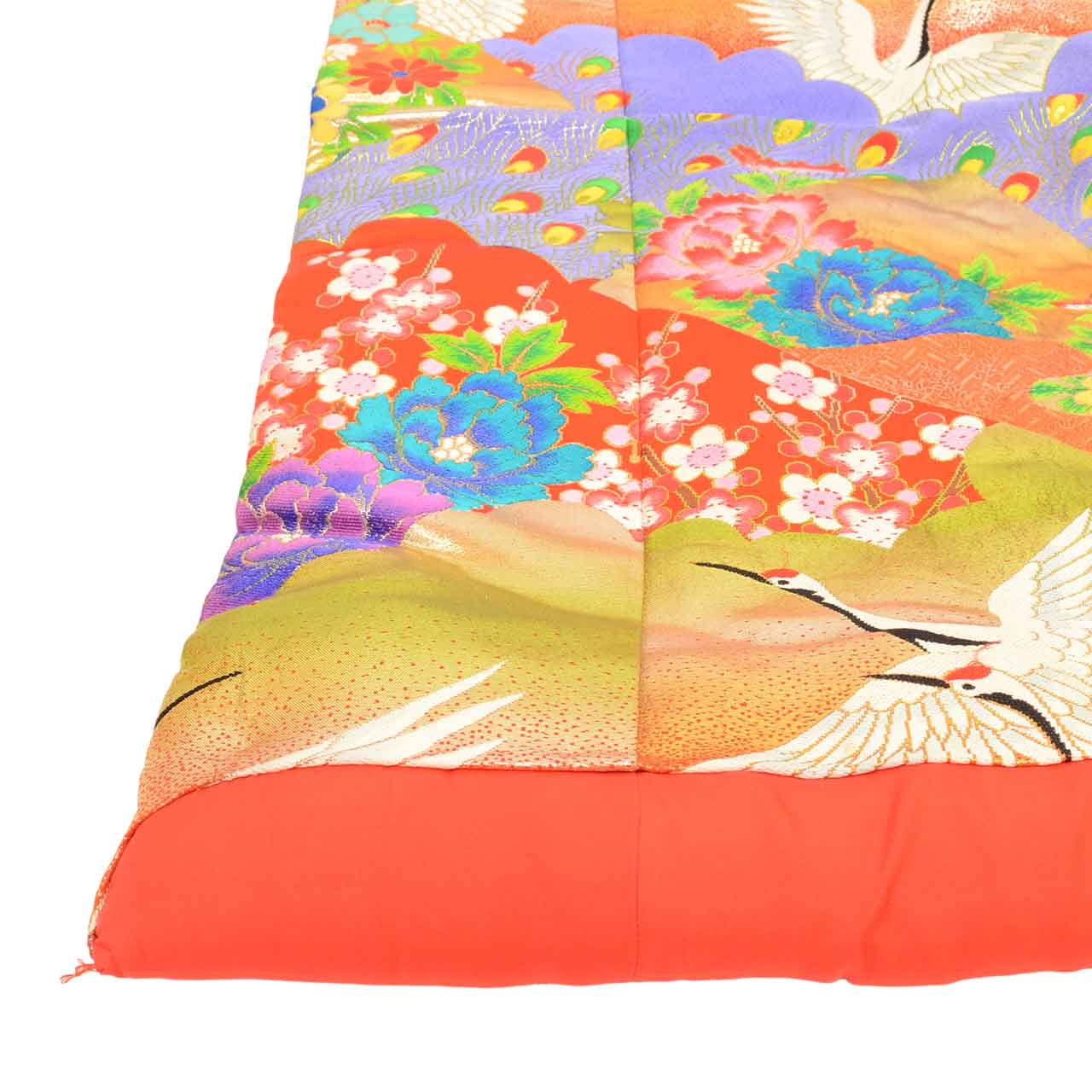 [Used] Recycled Kimono, Irouchikake (Wedding Kimono), Pure Silk, Sleeve Length 65.3cm (25.7in), Body Length 200.0cm (78.7in), Size LL, Red, Crane and Flower Pattern, Embroidery, Gold Thread, Foil Finish uu2700b 