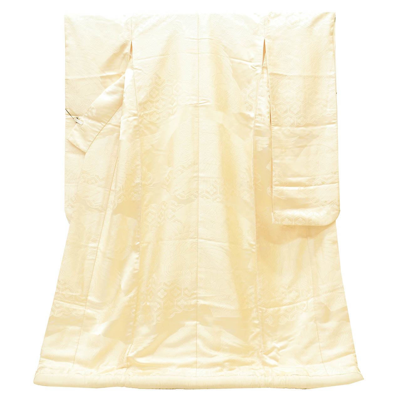 Vintage Japanese Kimono | Shiromuku | Cream Silk | Crane Flower Diamond | Kara-ori | Wedding | Sustainable | uu2701b