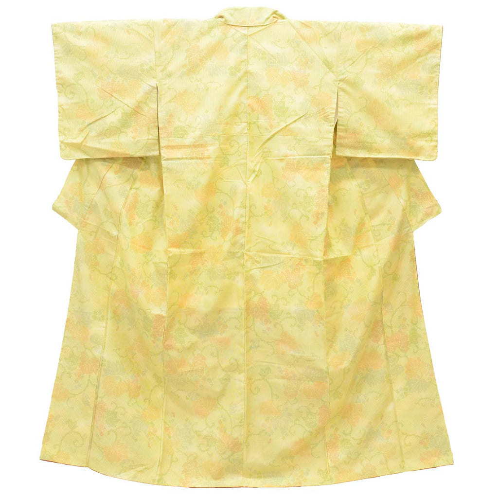 Vintage Japanese Kimono | Tsumugi | Green Silk | Floral Arabesque | Unused | Size S | Sustainable | uu2717b