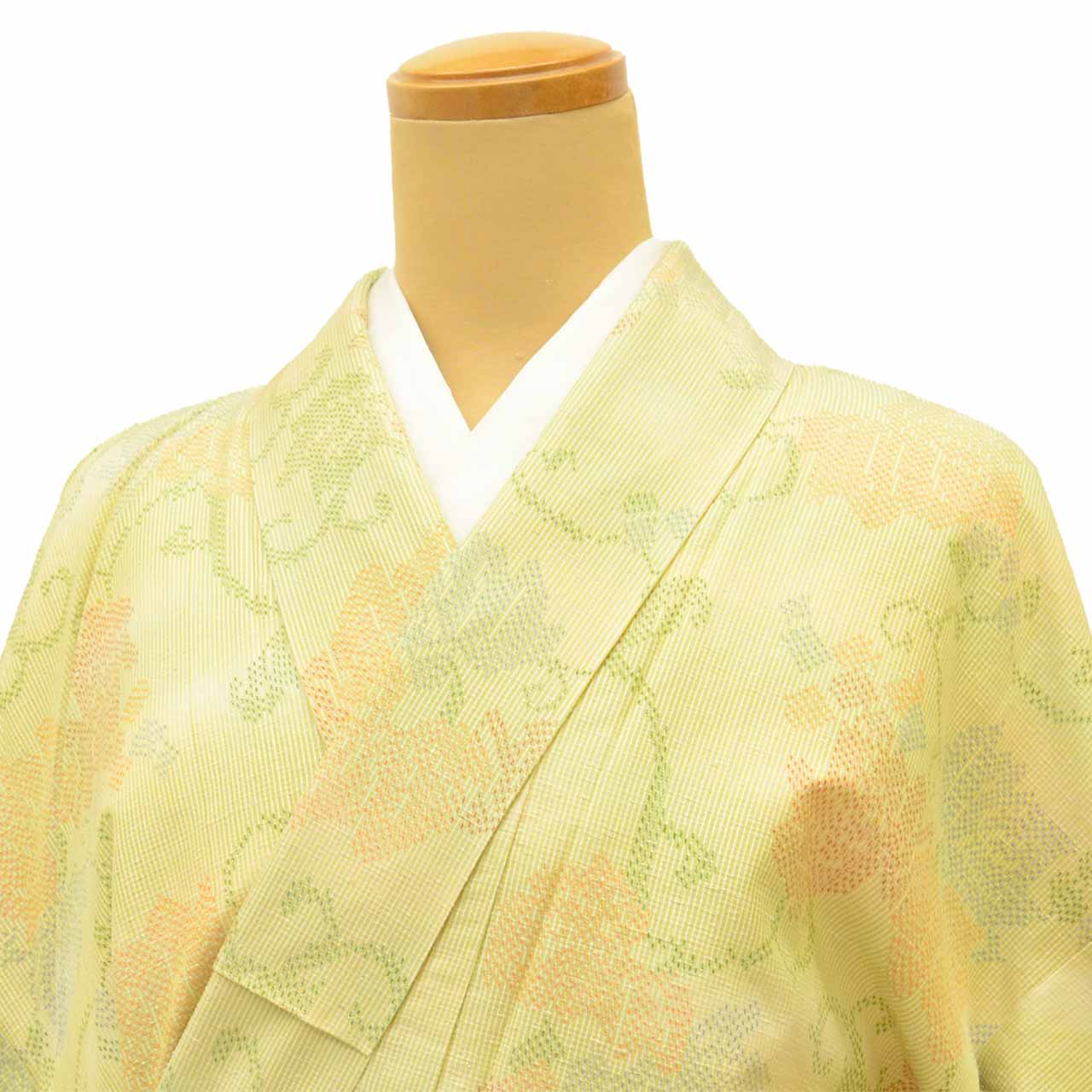 Vintage Japanese Kimono | Tsumugi | Green Silk | Floral Arabesque | Unused | Size S | Sustainable | uu2717b