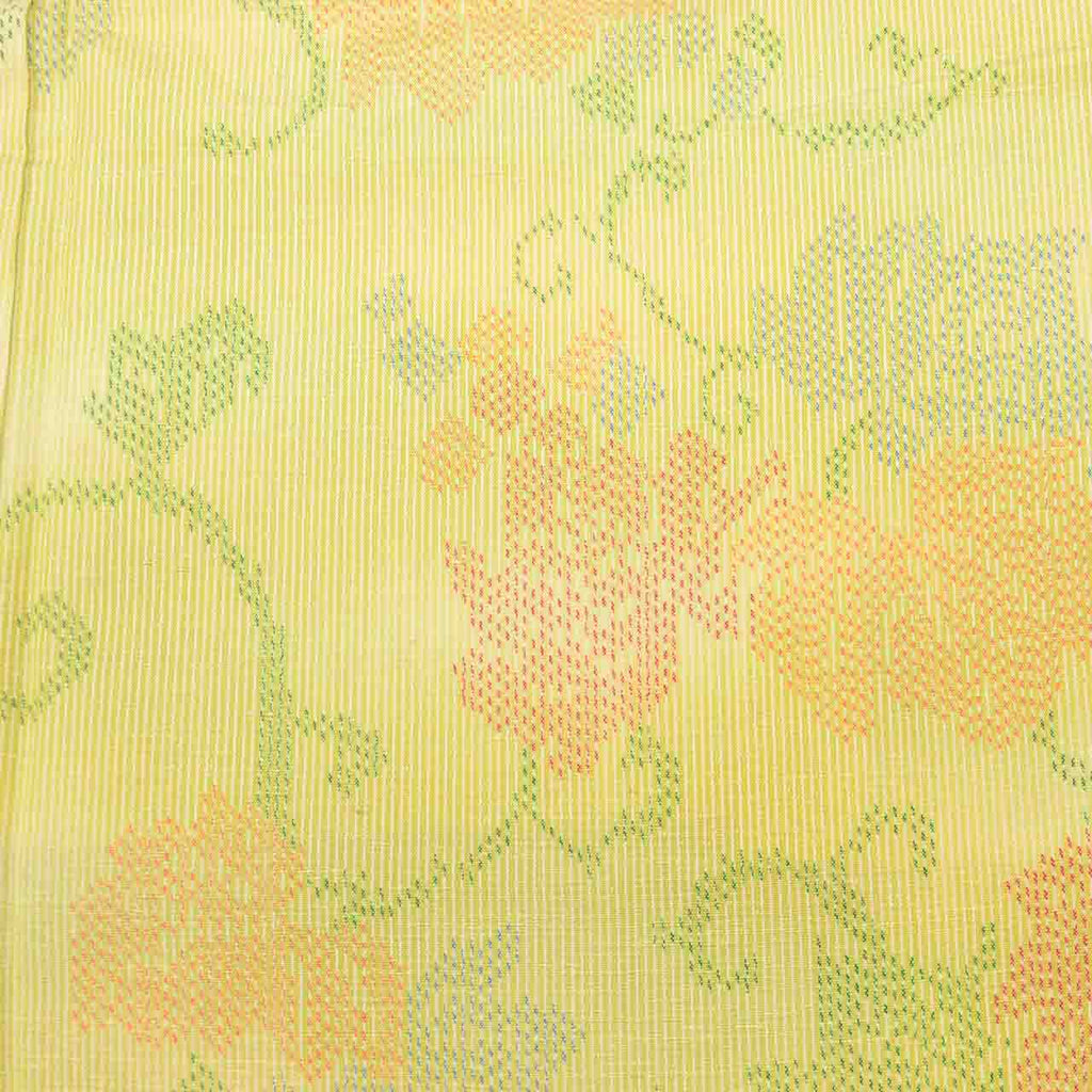 Vintage Japanese Kimono | Tsumugi | Green Silk | Floral Arabesque | Unused | Size S | Sustainable | uu2717b