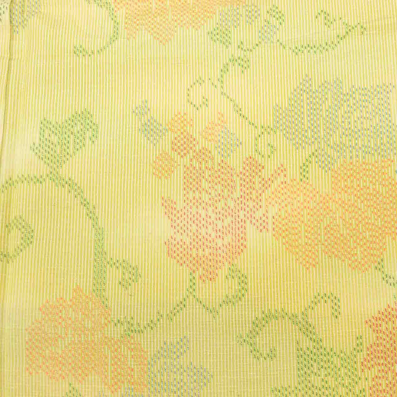 Vintage Japanese Kimono | Tsumugi | Green Silk | Floral Arabesque | Unused | Size S | Sustainable | uu2717b