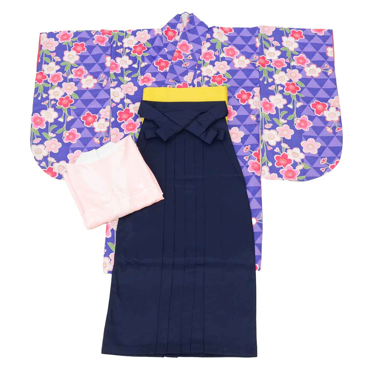Vintage Japanese Hakama | Nishaku-sode & Hakama Set | Blue Synthetic | Cherry Blossom | Graduation | Sustainable | uu2720b