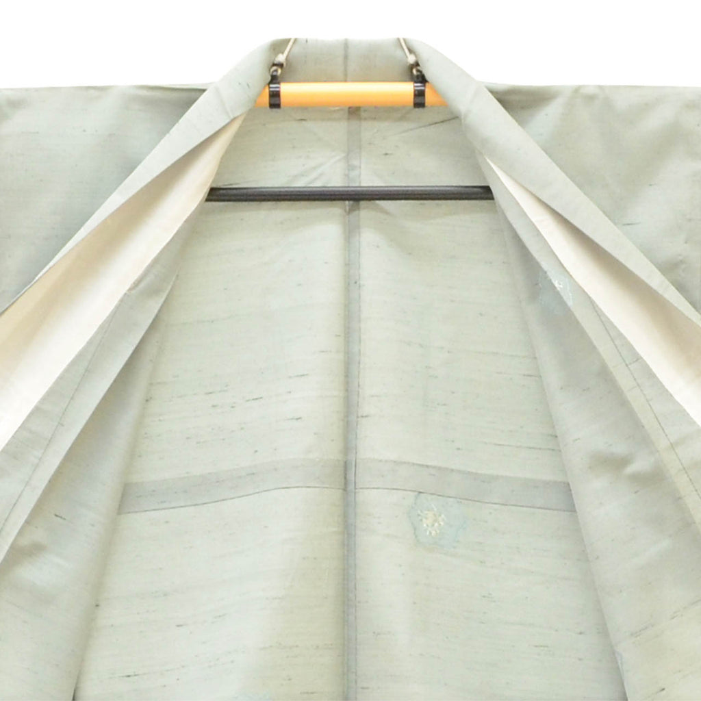 [Used] Tsumugi Silk Kimono, Hakusan Tsumugi, Recycled, Pure Silk, Size LL (Tall/Plus Size), Suitable for Tall/Slightly Curvy Figures, Special Item, Length 166cm, Sleeve Length 68.5cm, Unlined, Ready-made, Gray with Floral Pattern, Silk, Reused, uu2733b 