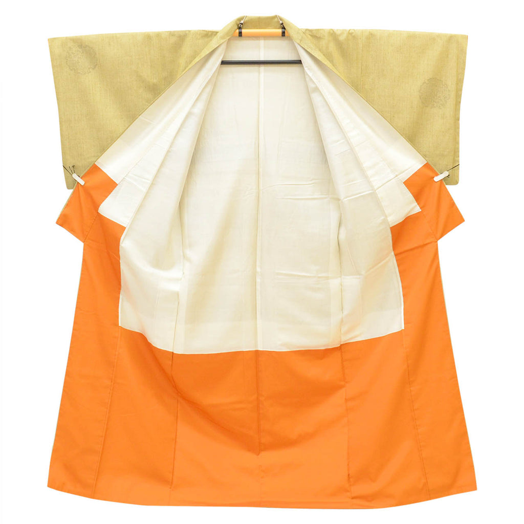 Vintage Japanese Kimono | Yuki Tsumugi | Green Silk | Snow Wheel Pattern | UNESCO Heritage | Size M | Sustainable | uu2734b