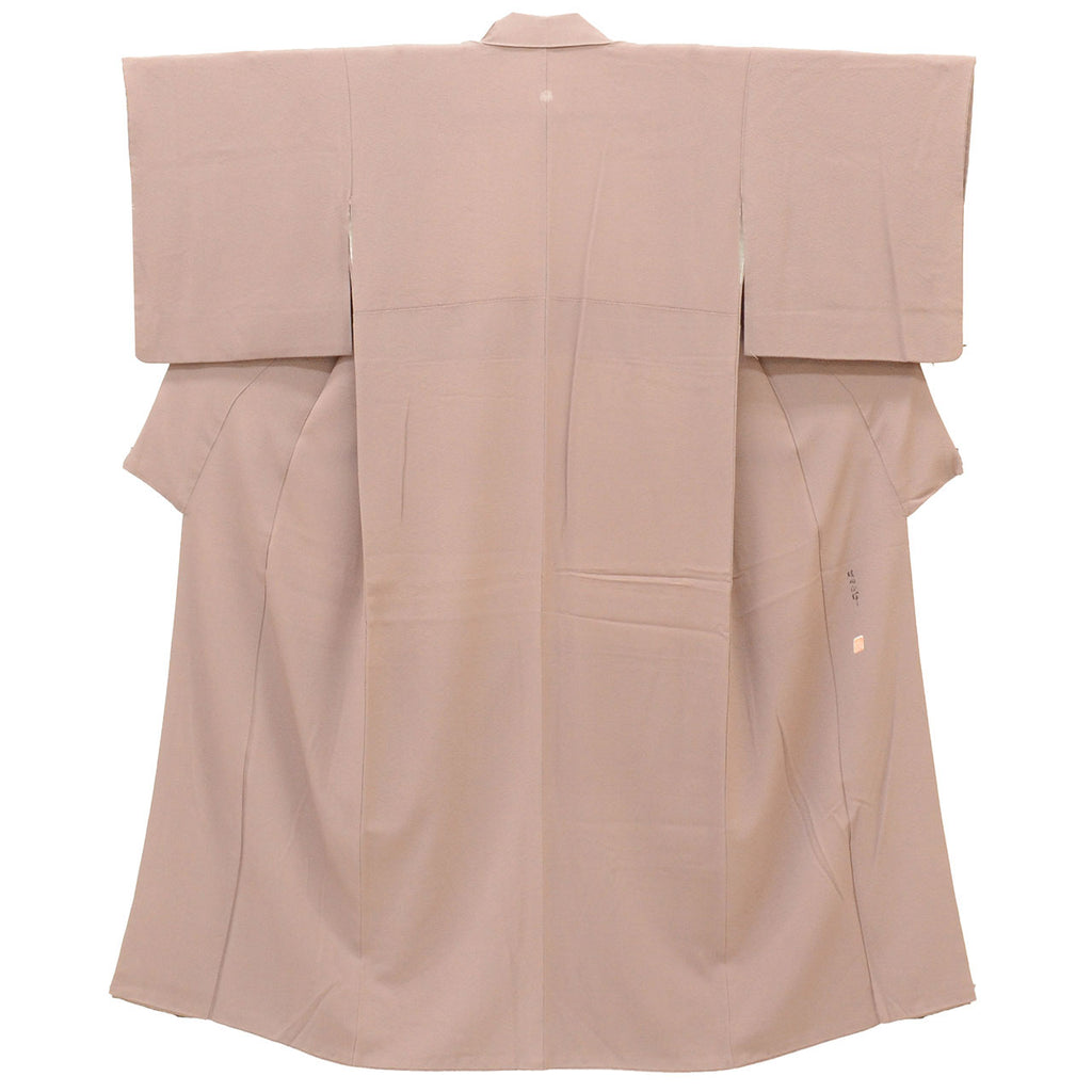 [Used] Recycled Kimono, Plain Color, Silk, Size S, Good Condition, Length 150.5cm (59.3in), Sleeve Length 61.5cm (24.2in), Lined, Ready-made, One Family Crest, Signature, Textured Weave, Purple, Dyed by Masateru Ueda, Silk, Reuse, uu2736b 