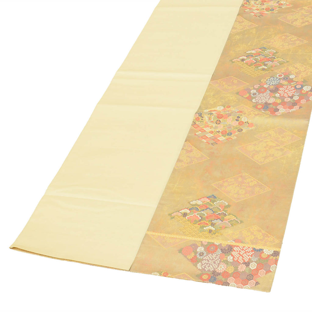 Vintage Japanese Obi | Fukuro Obi | Gold Silk | Matsukawa-bishi Diamond | Kara-ori Hikihaku | Formal | Sustainable | uu2737b