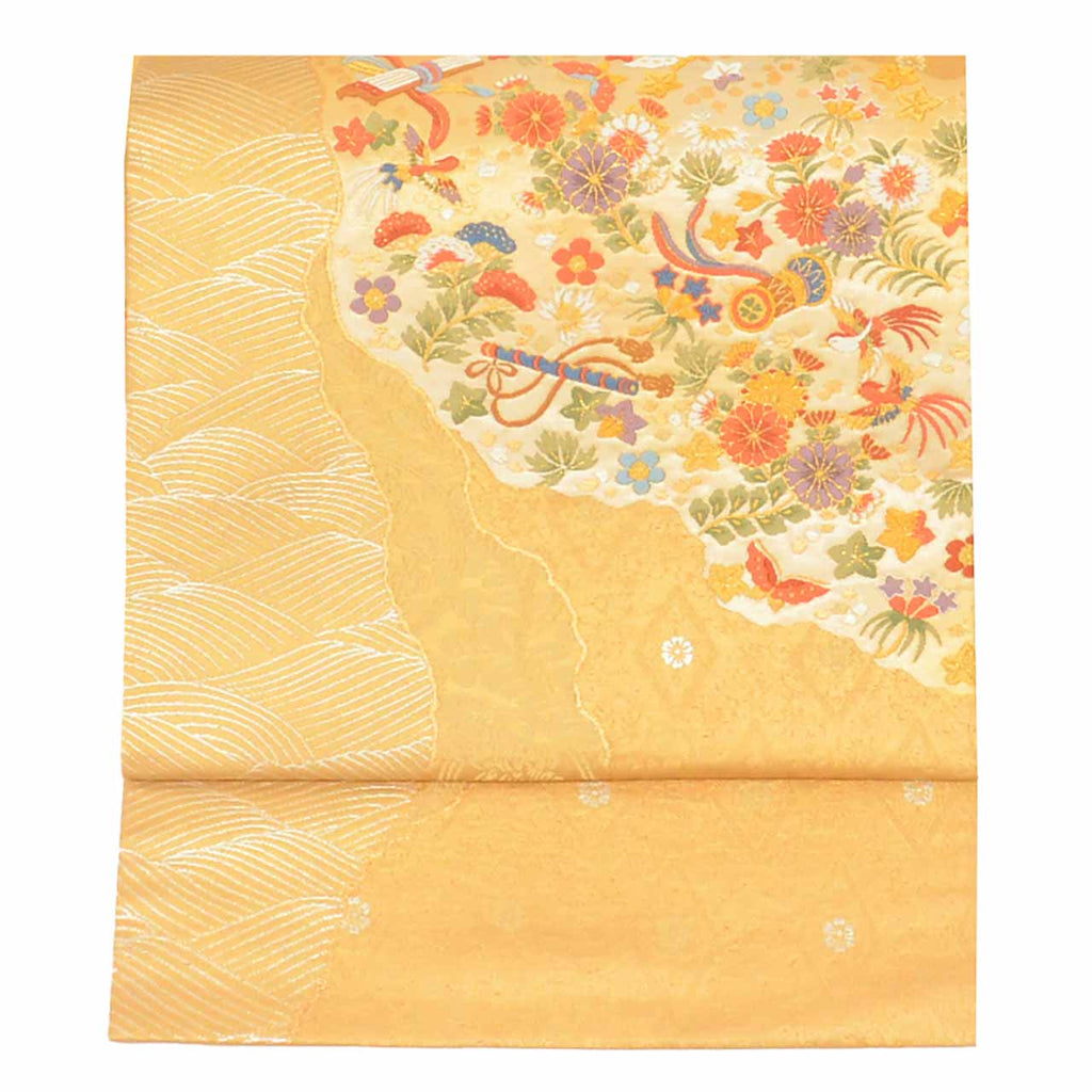 Vintage Japanese Obi | Fukuro Obi | Gold Silk | Phoenix Michiyuki-Dori | Kara-ori | Ginza Kishiya | Excellent | Sustainable | uu2739b