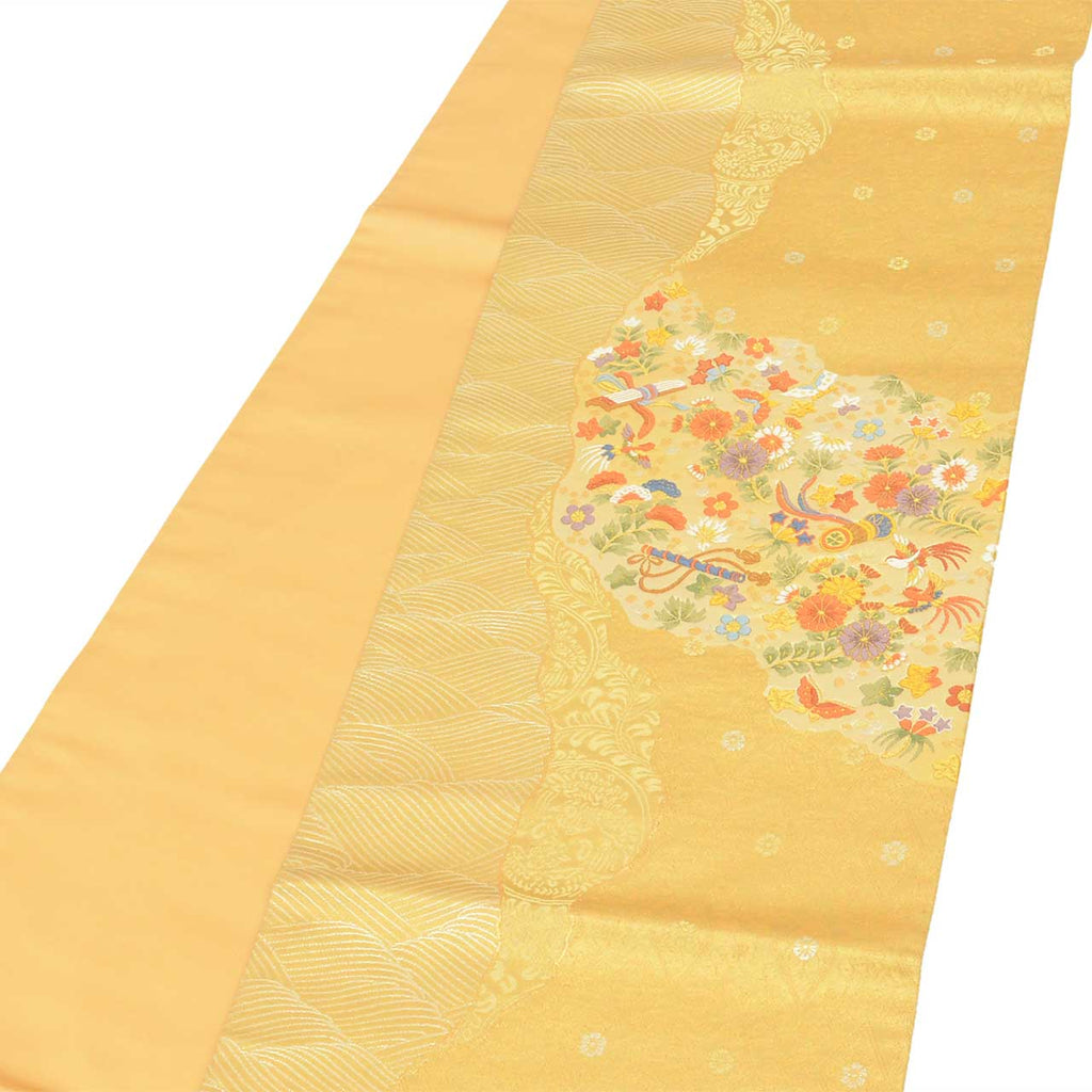 Vintage Japanese Obi | Fukuro Obi | Gold Silk | Phoenix Michiyuki-Dori | Kara-ori | Ginza Kishiya | Excellent | Sustainable | uu2739b