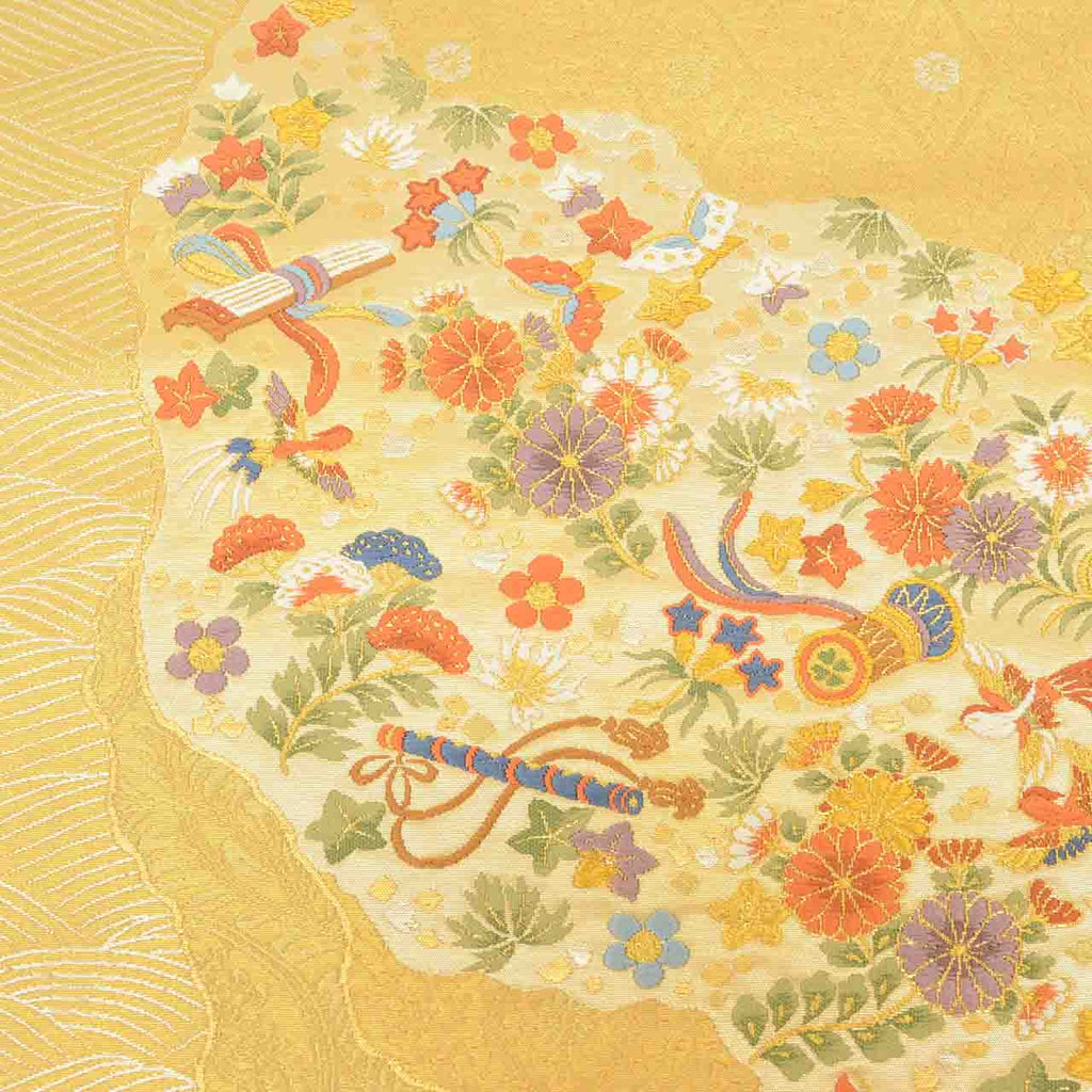 Vintage Japanese Obi | Fukuro Obi | Gold Silk | Phoenix Michiyuki-Dori | Kara-ori | Ginza Kishiya | Excellent | Sustainable | uu2739b