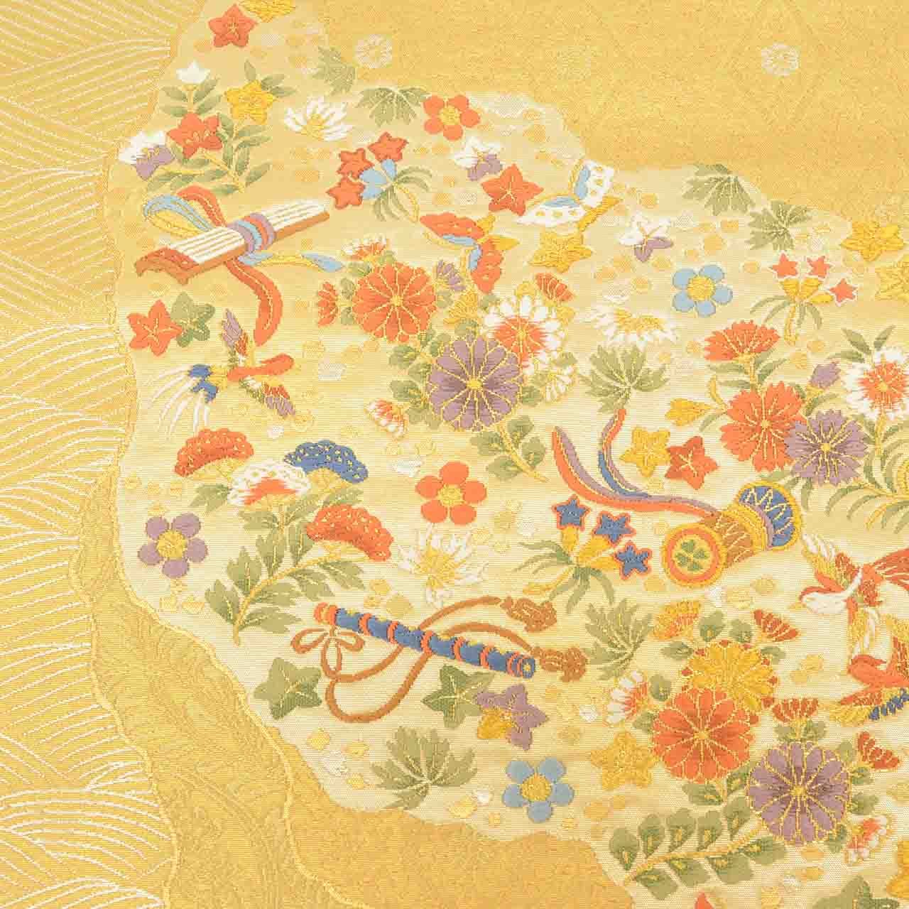 Vintage Japanese Obi | Fukuro Obi | Gold Silk | Phoenix Michiyuki-Dori | Kara-ori | Ginza Kishiya | Excellent | Sustainable | uu2739b