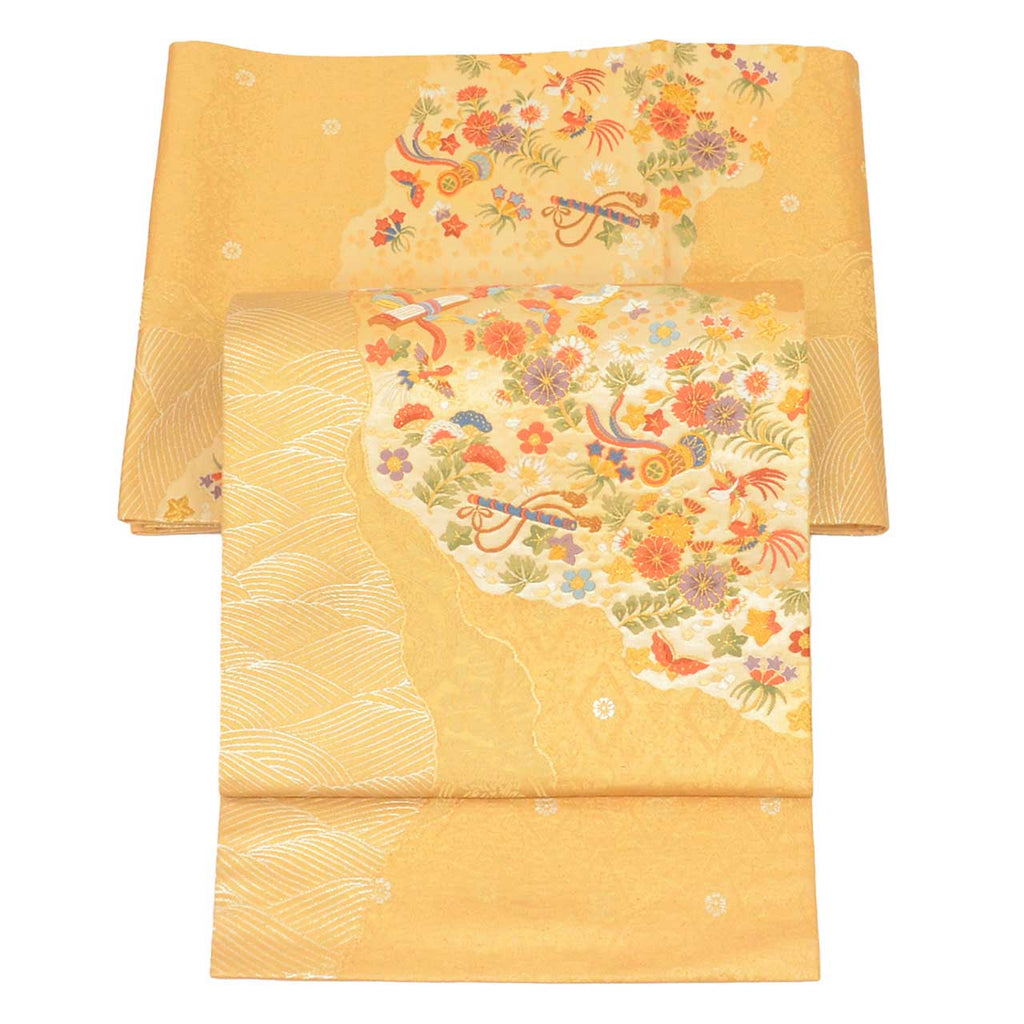 Vintage Japanese Obi | Fukuro Obi | Gold Silk | Phoenix Michiyuki-Dori | Kara-ori | Ginza Kishiya | Excellent | Sustainable | uu2739b