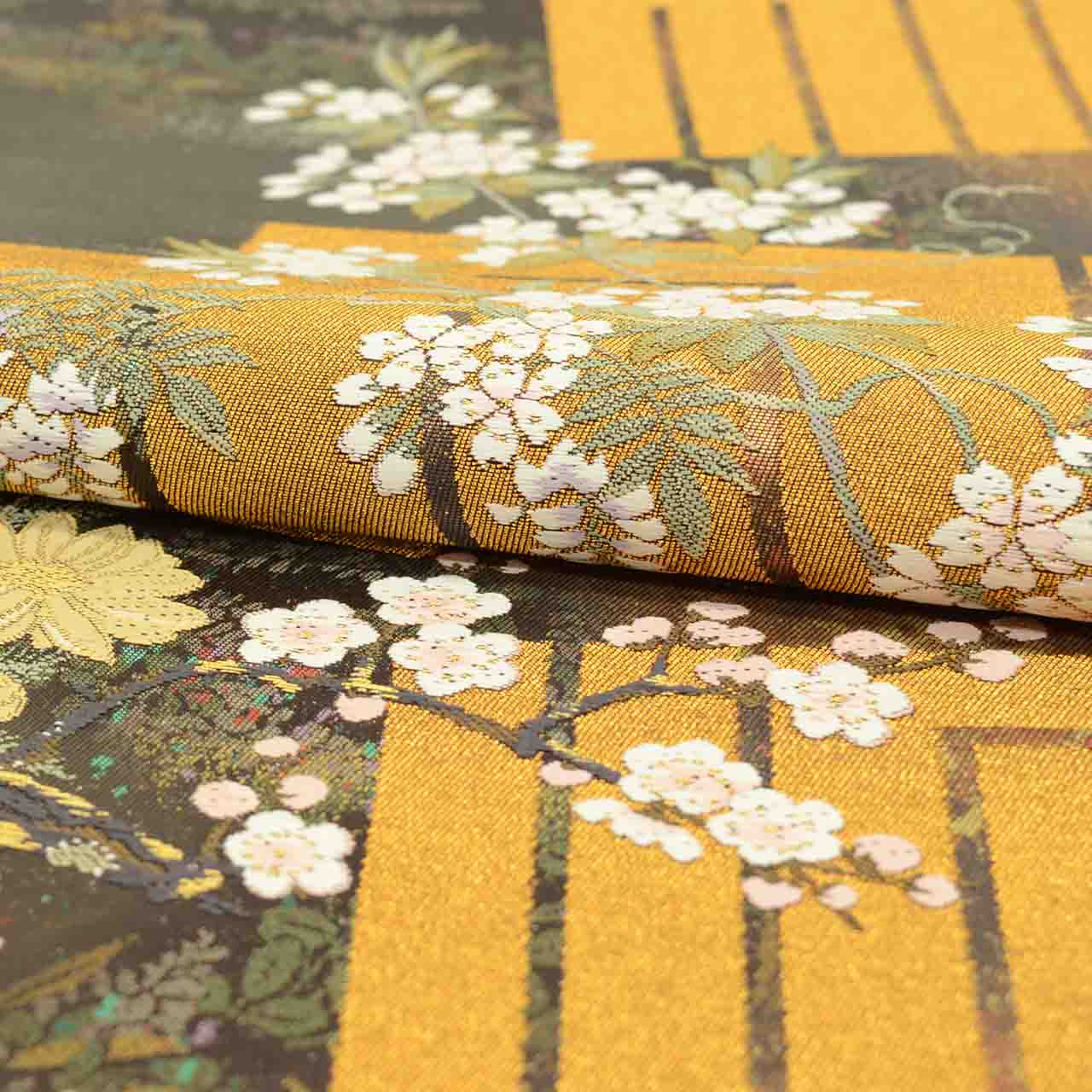 Vintage Japanese Obi | Fukuro Obi | Brown Gold Silk | Genji-ko Floral | Kara-ori Hikihaku | Formal | Sustainable | uu2740b