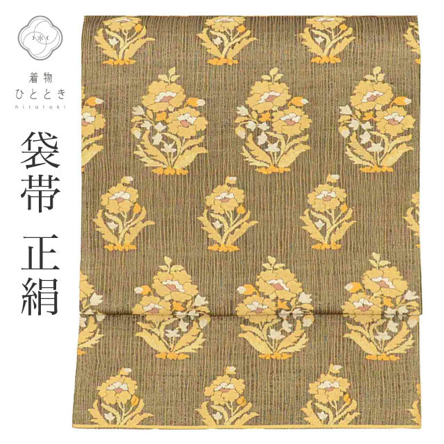 【中古】 リサイクル袋帯 帯 夏物 夏帯 夏袋帯 正絹 絹 美品 引箔 特品 お太鼓柄 草花 フォーマル 訪問着 付下げ 色留袖 着物 SILK シルク kimono リユース uu2743b