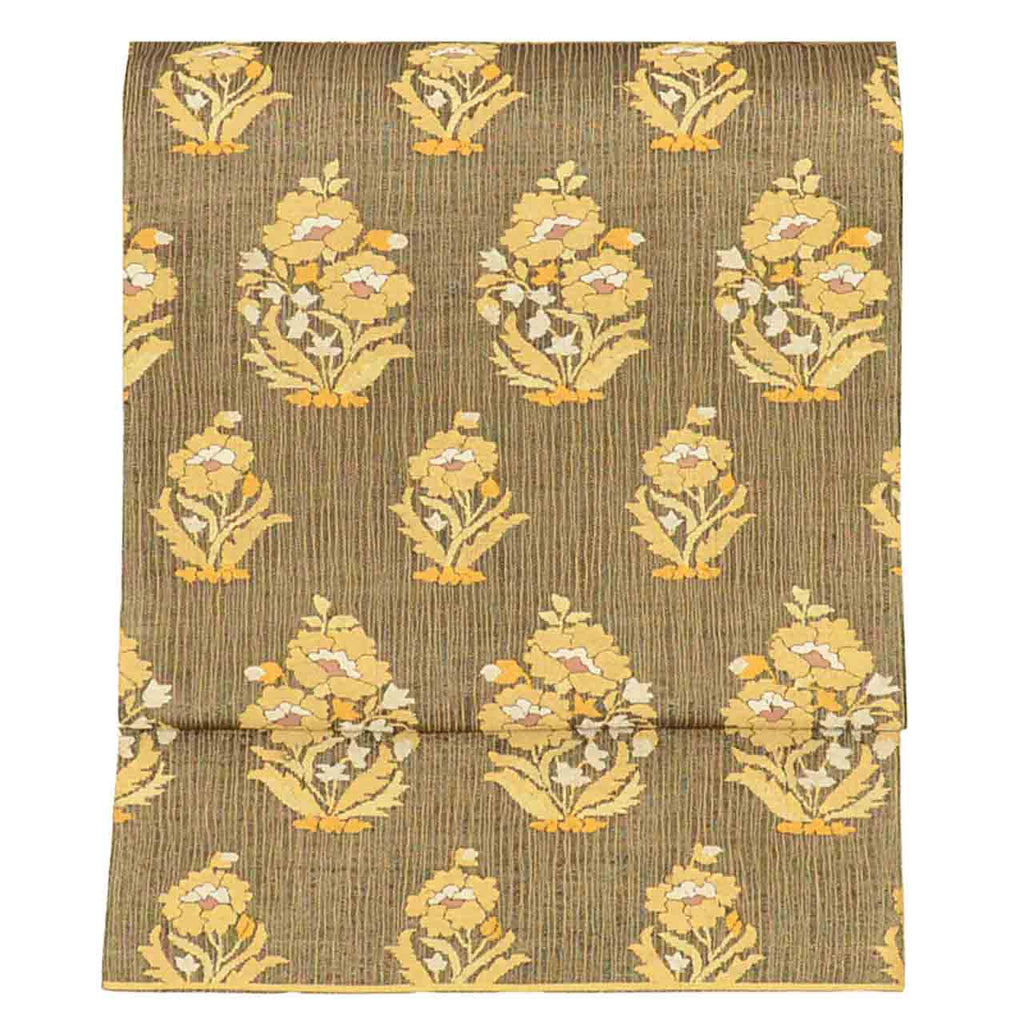 Vintage Japanese Obi | Summer Fukuro Obi | Brown Gold Silk | Botanical Pattern | Hikihaku | Excellent | Sustainable | uu2743b