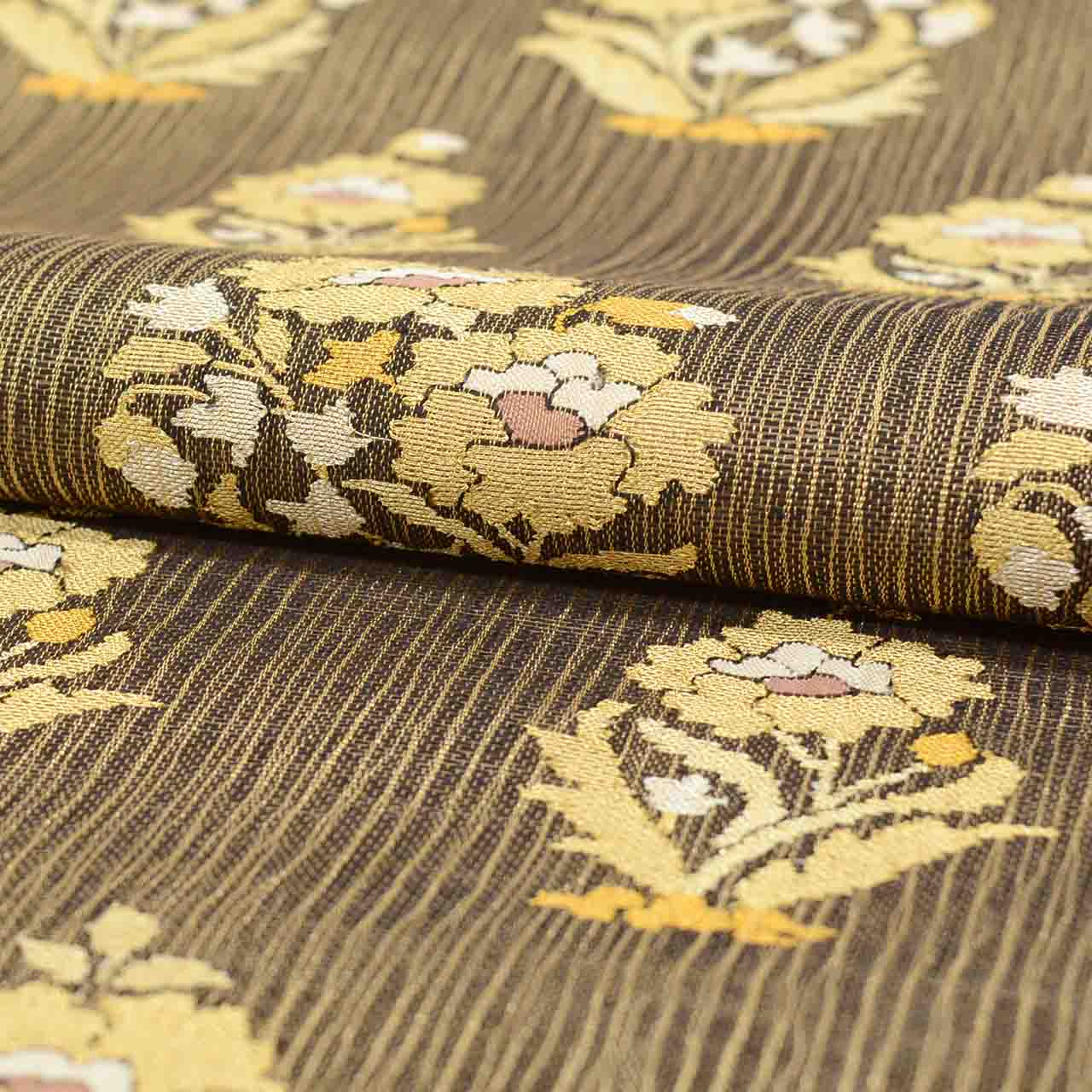 Vintage Japanese Obi | Summer Fukuro Obi | Brown Gold Silk | Botanical Pattern | Hikihaku | Excellent | Sustainable | uu2743b