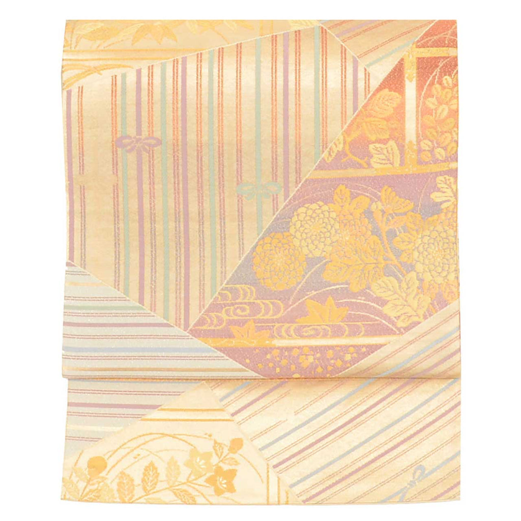 Vintage Japanese Obi | Fukuro Obi | Gold Silver Silk | Four Seasons Floral | Semi-formal | Sustainable | uu2745b