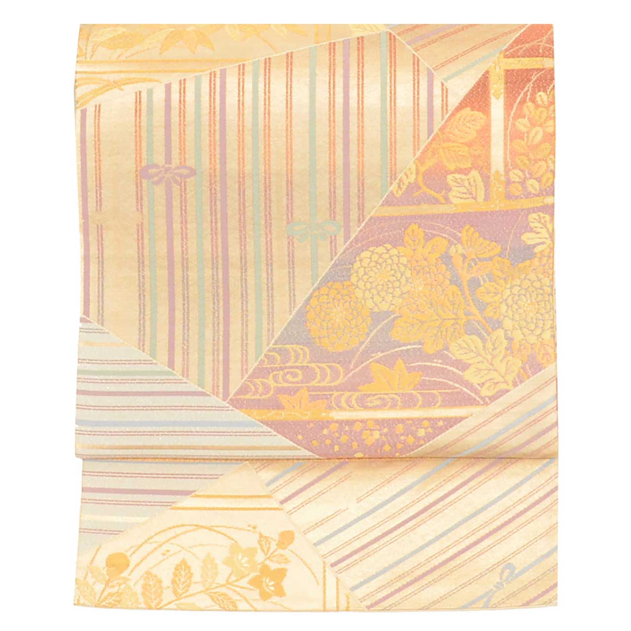Vintage Japanese Obi | Fukuro Obi | Gold Silver Silk | Four Seasons Floral | Semi-formal | Sustainable | uu2745b