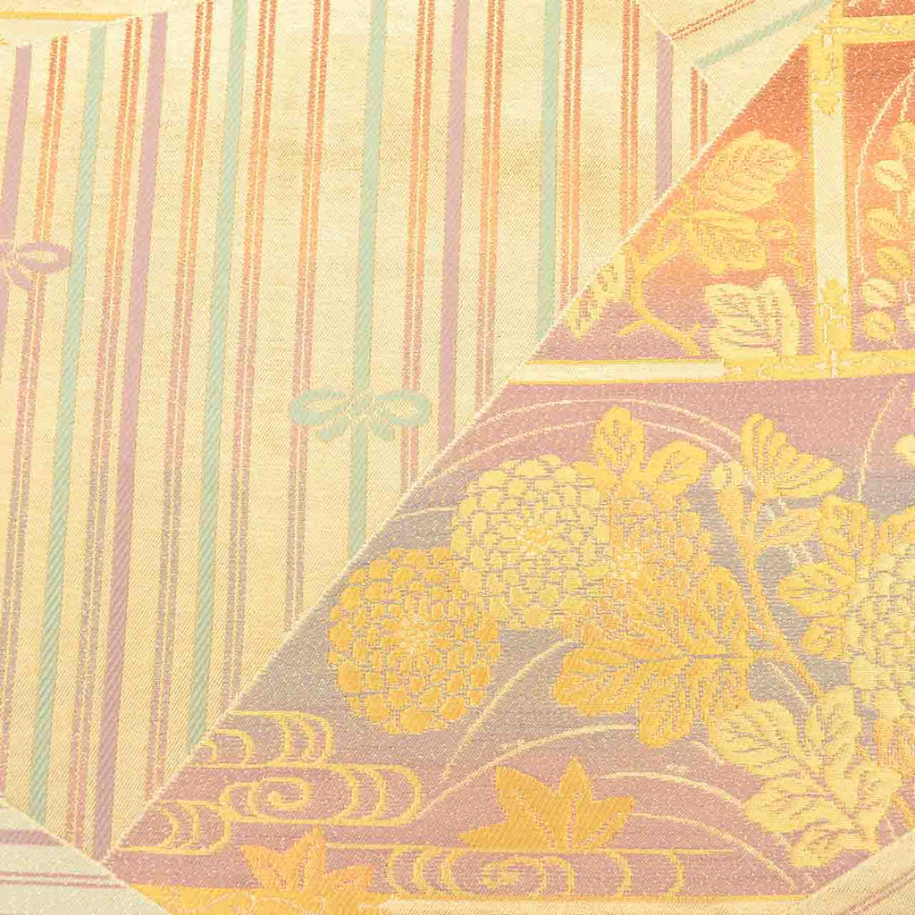 Vintage Japanese Obi | Fukuro Obi | Gold Silver Silk | Four Seasons Floral | Semi-formal | Sustainable | uu2745b