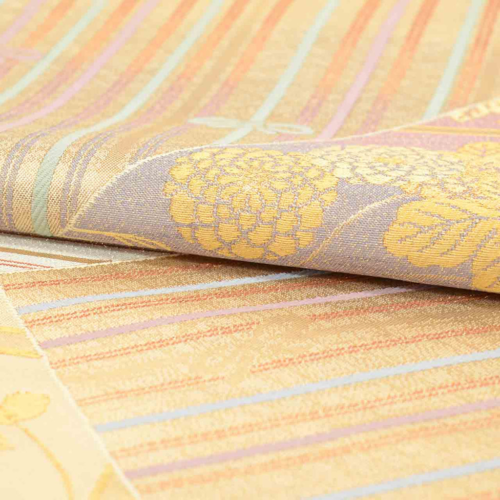 Vintage Japanese Obi | Fukuro Obi | Gold Silver Silk | Four Seasons Floral | Semi-formal | Sustainable | uu2745b
