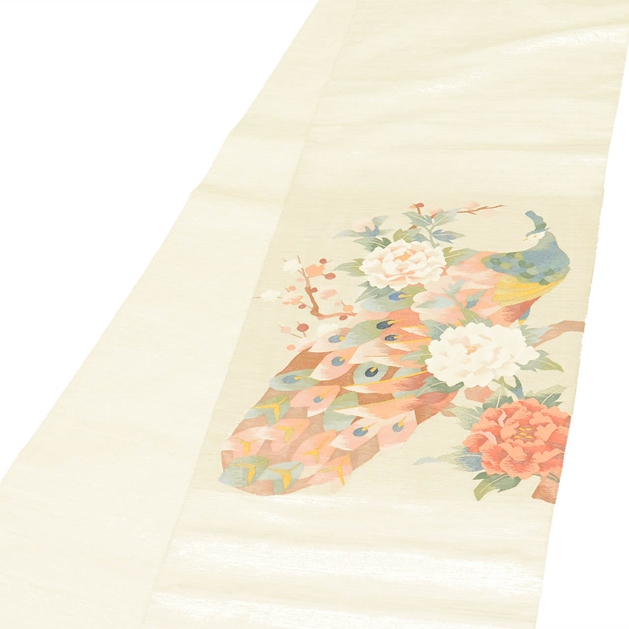 Vintage Japanese Obi | Fukuro Obi | Silver Silk | Peacock Pattern | Mei-Tsuzure Hikihaku | Semi-formal | Sustainable | uu2749b