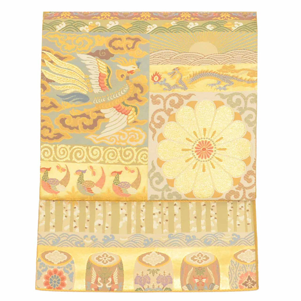 Vintage Japanese Obi | Fukuro Obi | Gold Silk | Phoenix Floral | Kara-ori Hikihaku | Formal | Sustainable | uu2750b