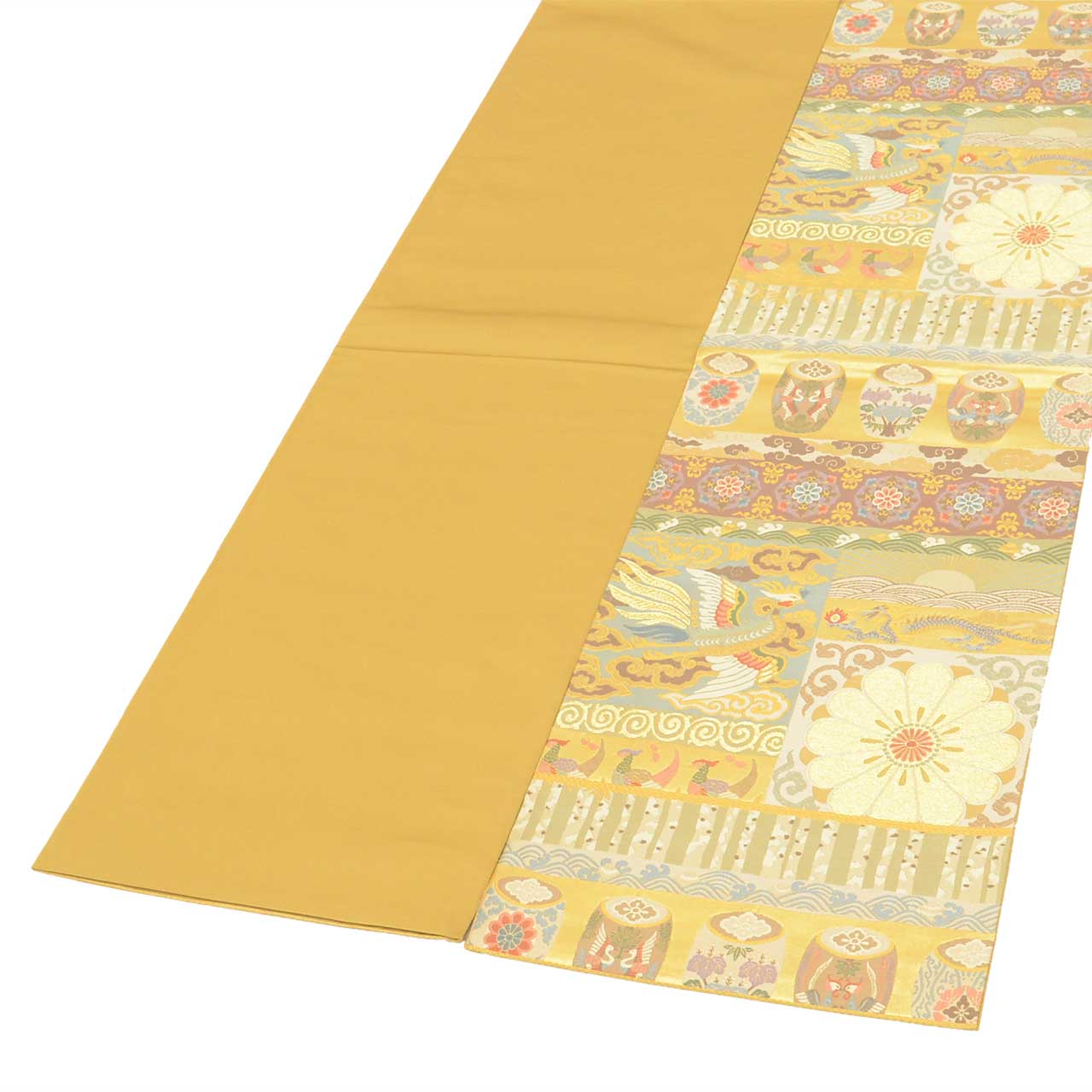 Vintage Japanese Obi | Fukuro Obi | Gold Silk | Phoenix Floral | Kara-ori Hikihaku | Formal | Sustainable | uu2750b
