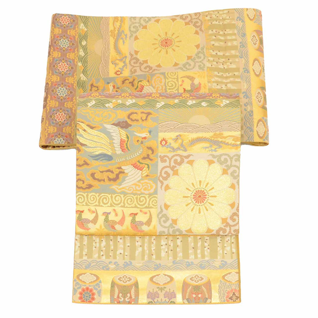 Vintage Japanese Obi | Fukuro Obi | Gold Silk | Phoenix Floral | Kara-ori Hikihaku | Formal | Sustainable | uu2750b