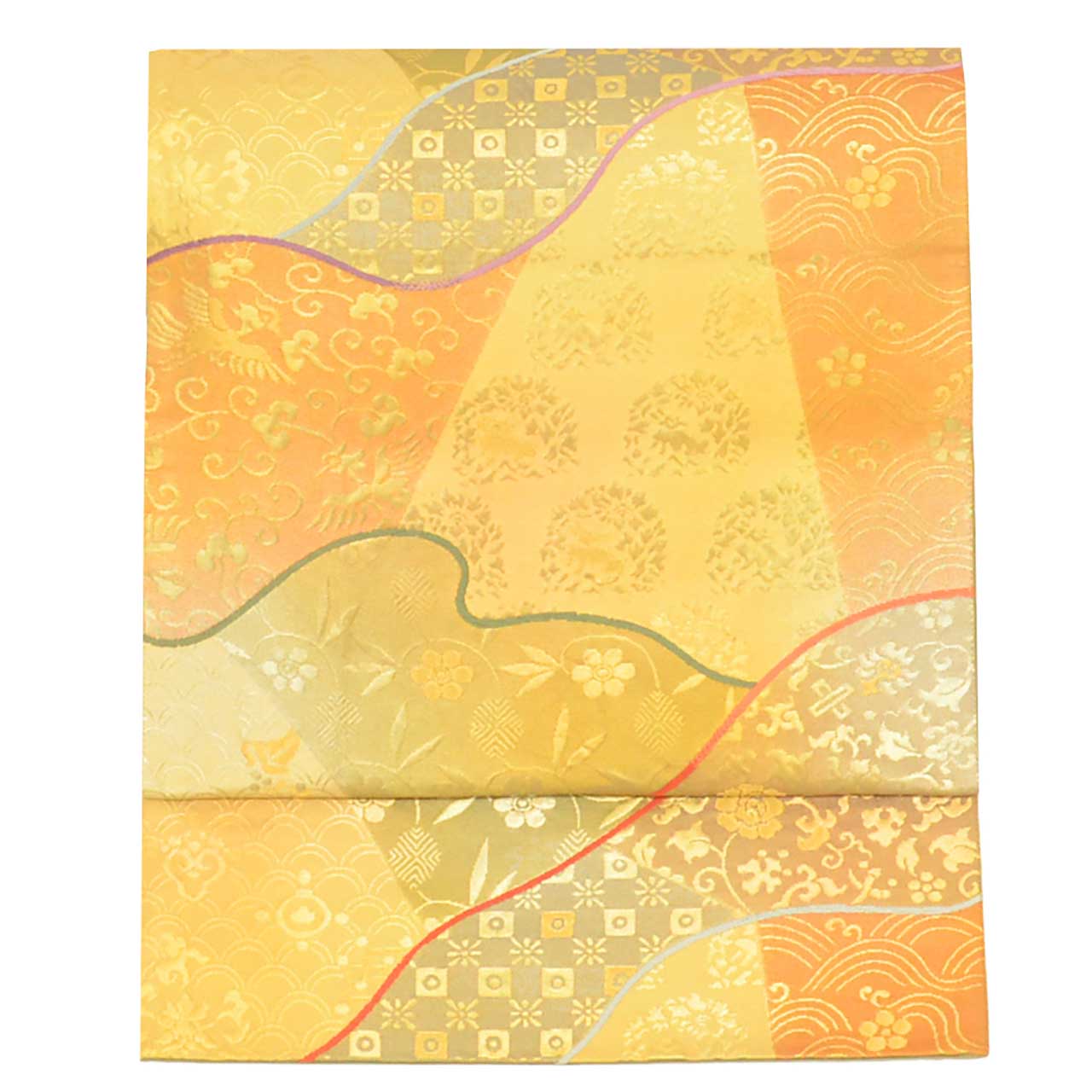 Vintage Japanese Obi | Fukuro Obi | Green Gold Silk | Floral Arabesque | Fukure-ori | Hikihaku | Formal | Sustainable | uu2751b