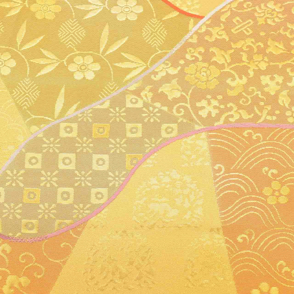 Vintage Japanese Obi | Fukuro Obi | Green Gold Silk | Floral Arabesque | Fukure-ori | Hikihaku | Formal | Sustainable | uu2751b