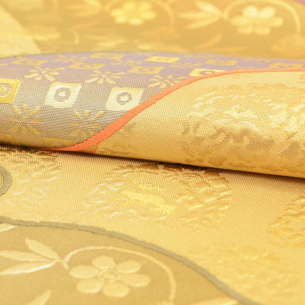 Vintage Japanese Obi | Fukuro Obi | Green Gold Silk | Floral Arabesque | Fukure-ori | Hikihaku | Formal | Sustainable | uu2751b
